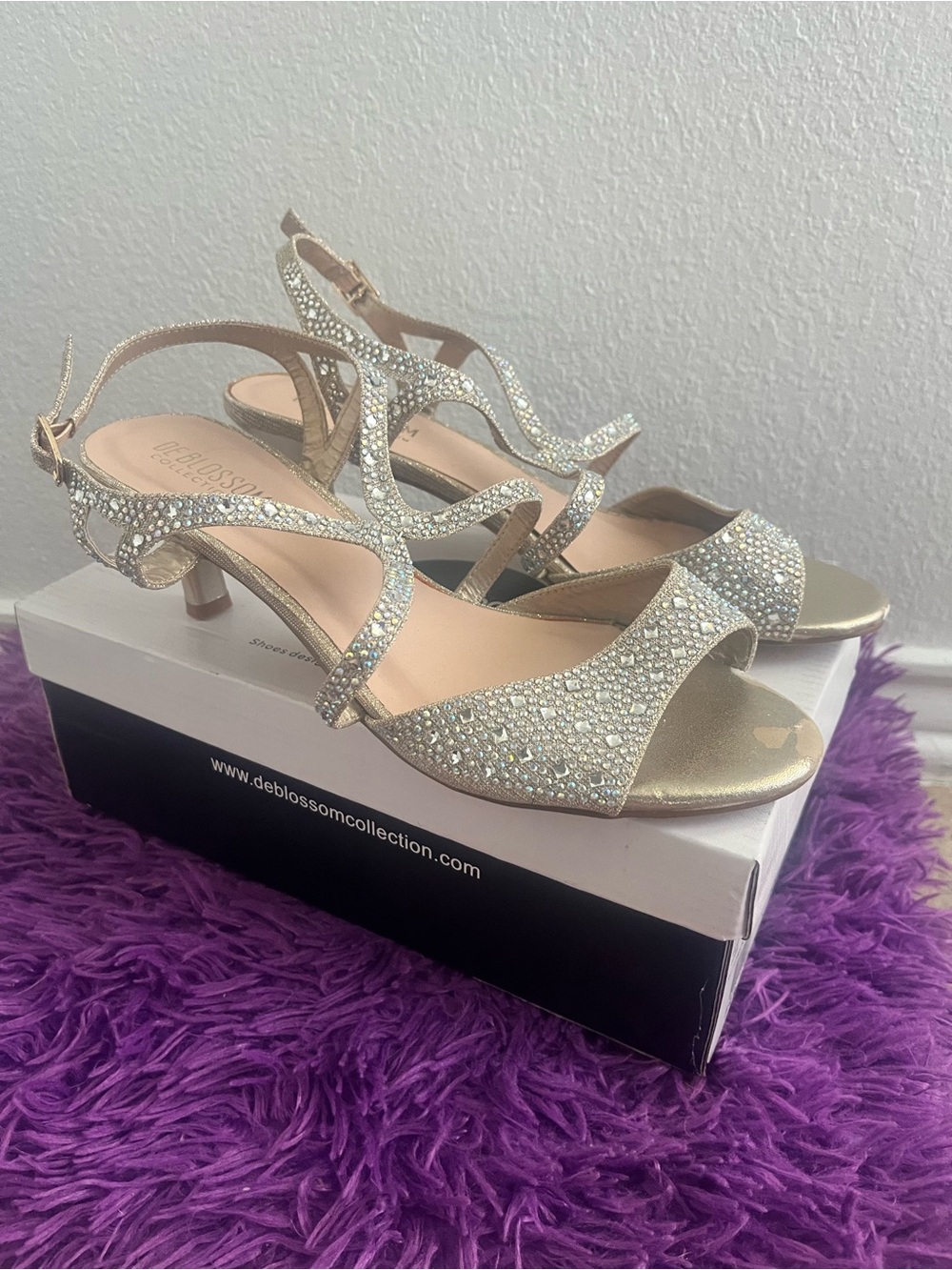 De Blossom Collection Gold Crystal Slingback Kitten Heels - Picture 2 of 7